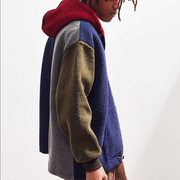 Lazy Oaf Blue Colorblock Sherpa Full-zip Hoodie Sweatshirt - Picture 3 of 9